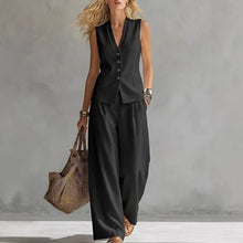 Load image into Gallery viewer, Women's Solid Linen Sleeveless Tank Top &amp; Full-Length Pants Set

