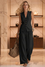 Load image into Gallery viewer, Women's Solid Linen Sleeveless Vest &amp; Wide-Leg Pants Set
