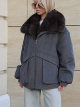 Load image into Gallery viewer, Rimini Genuine Fur Trim Wool Blend Parka in Graphite

