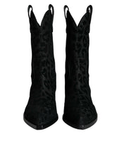 Load image into Gallery viewer, Dolce &amp; Gabbana Black Gray Leopard Cowboy Boots Shoes
