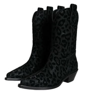 Load image into Gallery viewer, Dolce &amp; Gabbana Black Gray Leopard Cowboy Boots Shoes
