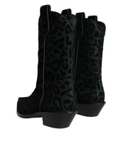 Load image into Gallery viewer, Dolce &amp; Gabbana Black Gray Leopard Cowboy Boots Shoes

