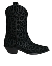 Load image into Gallery viewer, Dolce &amp; Gabbana Black Gray Leopard Cowboy Boots Shoes
