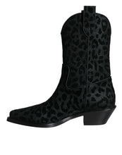 Load image into Gallery viewer, Dolce &amp; Gabbana Black Gray Leopard Cowboy Boots Shoes
