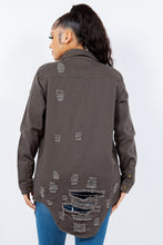 Load image into Gallery viewer, American Bazi Distressed Button Up Long Sleeve Jacket Trendy Buttoned Jacket with Distressed Finish for Women
