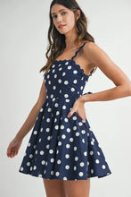 Load image into Gallery viewer, Polka Dot Mini Dress with Ricrac Trim Strap For Women – Playful Polka Dot Design, Unique Ricrac Trim, Fluttering, Chic Mini Dress for Casual or Summer Events
