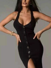 Load image into Gallery viewer, Halter Neck Button-Front : Bodycon Dress
