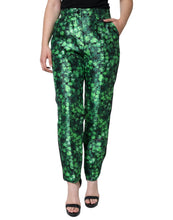 Load image into Gallery viewer, Dolce &amp; Gabbana Green Clover Silk Satin High Waist Tapered Pants
