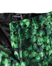Load image into Gallery viewer, Dolce &amp; Gabbana Green Clover Silk Satin High Waist Tapered Pants
