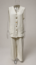 Load image into Gallery viewer, Women's Solid Linen Sleeveless Vest &amp; Wide-Leg Pants Set
