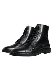 Load image into Gallery viewer, Dolce &amp; Gabbana Black Leather Lace Up Mid Calf Boots Shoes
