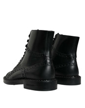Load image into Gallery viewer, Dolce &amp; Gabbana Black Leather Lace Up Mid Calf Boots Shoes
