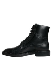 Load image into Gallery viewer, Dolce &amp; Gabbana Black Leather Lace Up Mid Calf Boots Shoes
