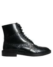 Load image into Gallery viewer, Dolce &amp; Gabbana Black Leather Lace Up Mid Calf Boots Shoes
