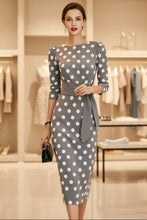Load image into Gallery viewer, Women's Retro Polka-Dot Bodycon Midi Dress | Belted Waist Slim Fit
