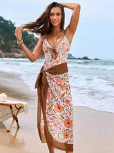 Load image into Gallery viewer, Printed Spaghetti Strap One-Piece : Cover Up Swim Set
