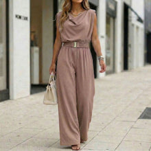 Load image into Gallery viewer, Women's Off-Shoulder Sleeveless Wide-Leg Jumpsuit – High Waist with Belt
