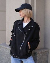 Load image into Gallery viewer, Dakota Eco Suede Aviator Jacket in Black
