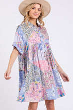 Load image into Gallery viewer, Pink Multicolor Floral Collared Neck Half Sleeve Mini Shirt Dress Feminine Floral Print Dress for Women
