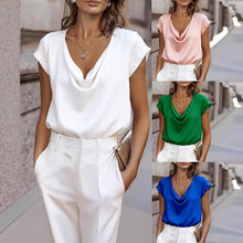 Load image into Gallery viewer, Women's Short-Sleeve Turtleneck Top – Loose Fit Casual Pullover

