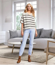 Load image into Gallery viewer, Women’s Knit Button Cardigan with Striped Short Sleeves
