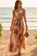 Load image into Gallery viewer, Floral One Shoulder Waist-Cinched Beach Maxi Dress
