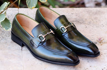Load image into Gallery viewer, Burnished Calfskin Slip-On Loafer Green
