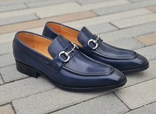 Load image into Gallery viewer, Burnished Calfskin Slip-On Loafer Blue
