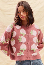 Load image into Gallery viewer, SO ME Strawberry Fruit All Over Button Sweater Cardigan

