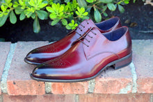 Load image into Gallery viewer, Burnished Calfskin Lace-Up Oxford Burgundy
