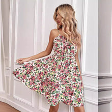 Load image into Gallery viewer, Women's Floral Print Sleeveless Midi Dress – Tie-Up Neck Elastic Waist Boho Summer Dress
