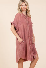 Load image into Gallery viewer, Mineral Wash Cotton Gauze Mini Shirt Dress For Women – Effortlessly Chic and Tredny Dress with Ruffle Sleeve Details
