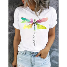 Load image into Gallery viewer, Short Sleeve T-Shirt Dragonfly Pattern Casual Round Neck Tee
