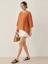 Load image into Gallery viewer, 100% Linen Round Neck Artistic Stripe Top FLORENCE
