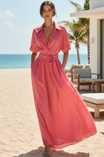 Load image into Gallery viewer, Women's Solid Color Waist-Slimming Maxi Dress — Flip Collar
