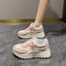 Load image into Gallery viewer, Lace-Up Platform Athletic Sneakers – PU Microfiber Mid Heel
