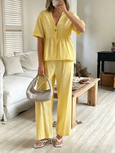 Load image into Gallery viewer, Women's V-Neck Loose Short-Sleeve Top &amp; Wide-Leg Pants Set
