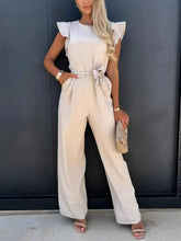 Load image into Gallery viewer, Ruffled Round Neck : Cap Sleeve Jumpsuit
