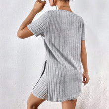 Load image into Gallery viewer, Women’s Ribbed Knit V‑Neck Tee &amp; Shorts Lounge Set
