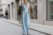 Load image into Gallery viewer, Women's Elegant V-Neck Sleeveless Jumpsuit – Waist-Cinching Straight Leg
