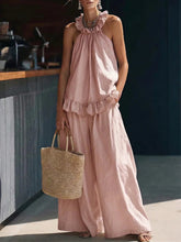 Load image into Gallery viewer, Halterneck Loose Two-Piece Set | Pleated Asymmetric Pocket Set

