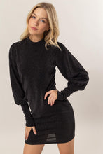 Load image into Gallery viewer, Glitter Mock Neck Long Sleeve Mini Dress – Sparkling Mock Neck Dress, Elegant, Flattering, Glitter Knit Dress, Elegant Mini Dress, Long Sleeve Party Dress, Statement Evening Dress
