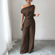 Load image into Gallery viewer, One-Shoulder Asymmetric Top &amp; Wide-Leg Pants 2-Piece Set – Women's Elegant Co-ord Suit

