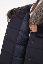 Load image into Gallery viewer, Rei Genuine Fur Trim Hooded Down Coat in Navy
