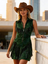 Load image into Gallery viewer, Women's Suede Western Tassel Sleeveless Slim-Fit Midi Dress
