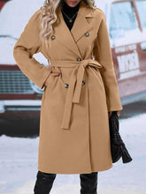 Load image into Gallery viewer, Womens Winter Coat Trend Lapel Double-breasted Trench Coat With Belt Winter Fashion Solid Color Long Jacket Outwear Women Clothing Notched Lapel Collar Double Breasted Pea Coat Winter Wool Blend Over Coats Long Jackets
