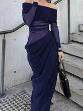 Load image into Gallery viewer, Off-Shoulder Long Sleeve Ruched : Bodycon Maxi Dress
