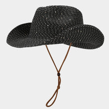 Load image into Gallery viewer, Women's Panama Straw Woven Sun Hat – Windproof Sequin Detail Beach Hat
