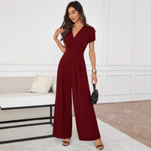 Load image into Gallery viewer, Three-Quarter Sleeve Pleated Wide-Leg Jumpsuit | 2 Colors S–XL
