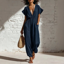 Load image into Gallery viewer, Women's Deep V-Neck Three-Quarter Sleeve High Waist Wide Leg Pants
